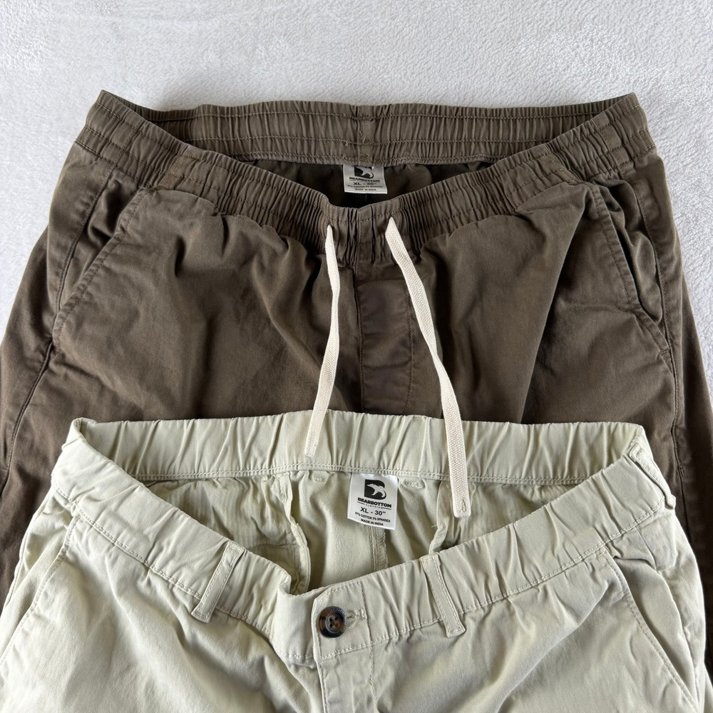 Bear bottom Pants Lot of 2 Chino Elastic Waist Brown Khaki Mens XL 30 Stretch